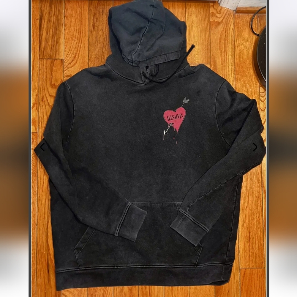 All Saints Black Hoodie with Bleeding Heart Graphic Size Large